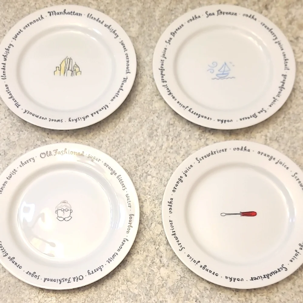 Pottery Barn Cocktail Recipe Plate Set of 4